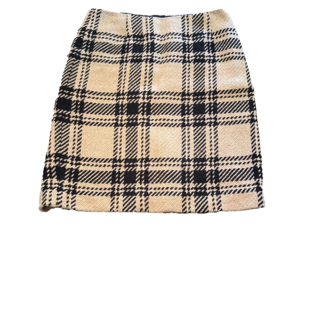 LOFT Beige and Black Plaid Pencil Skirt